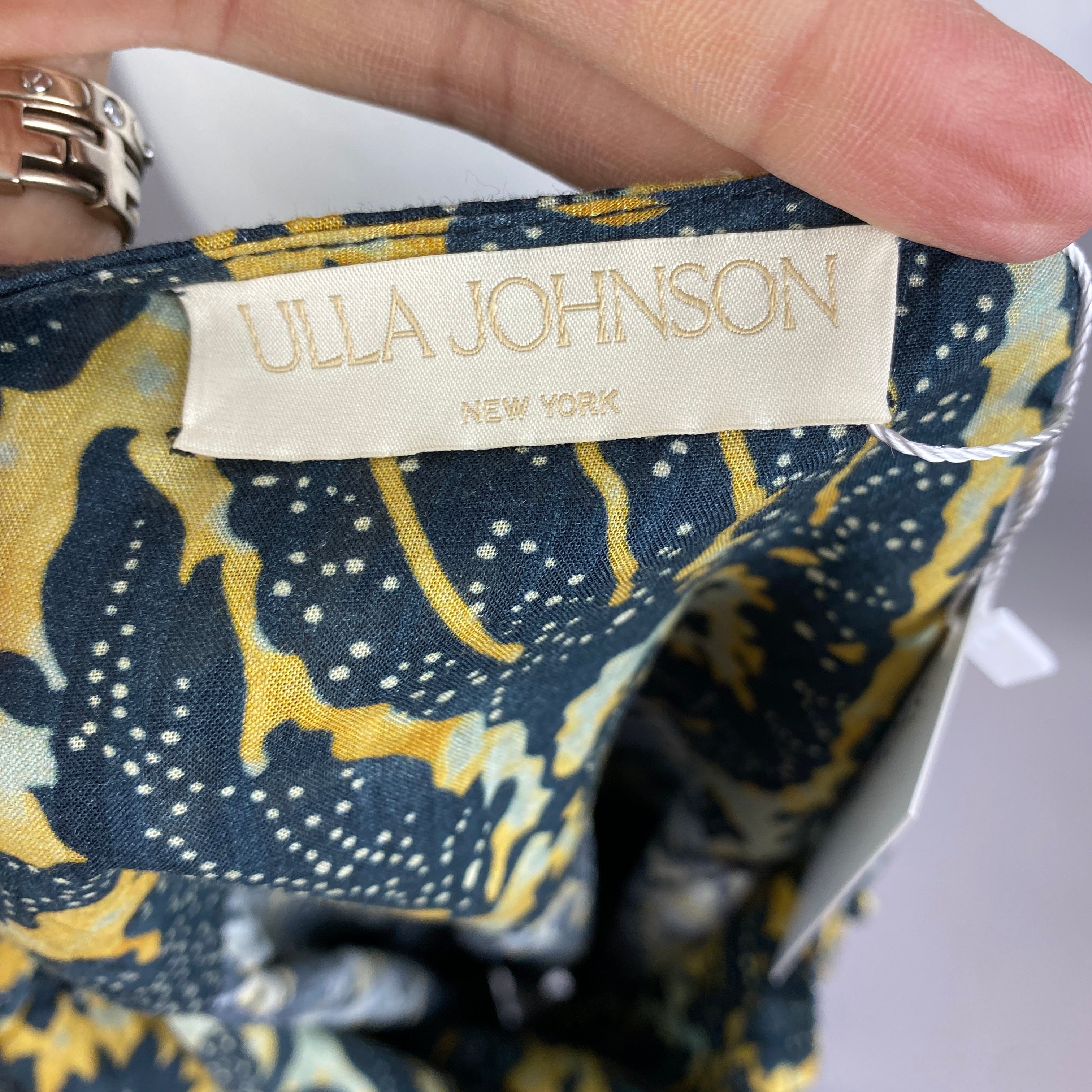 Ulla Johnson New Charcoal & Mustard Print Cotton Mix Top M