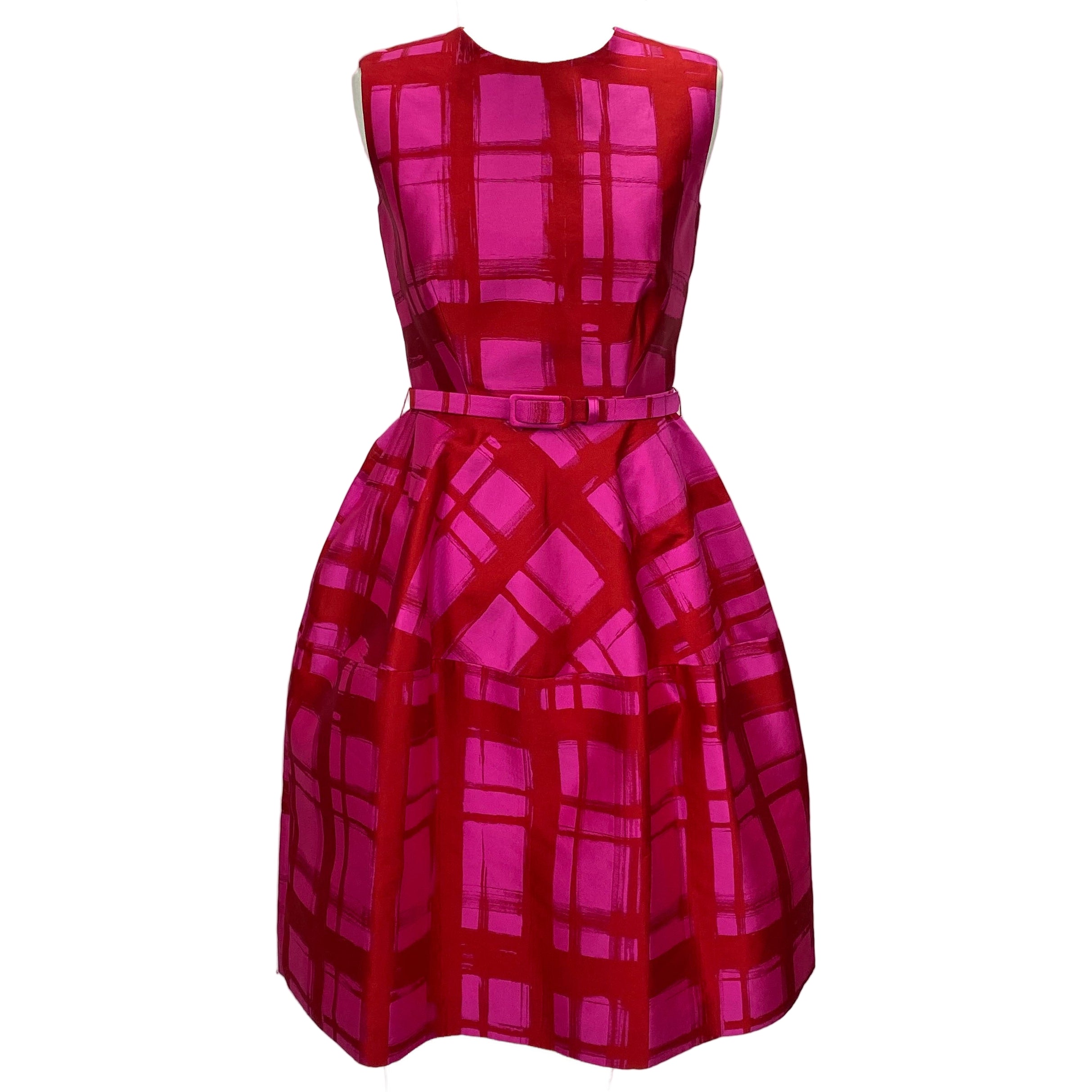 Carolina Herrera Ruby & Fuchsia Silk Faille Midi Dress S/M