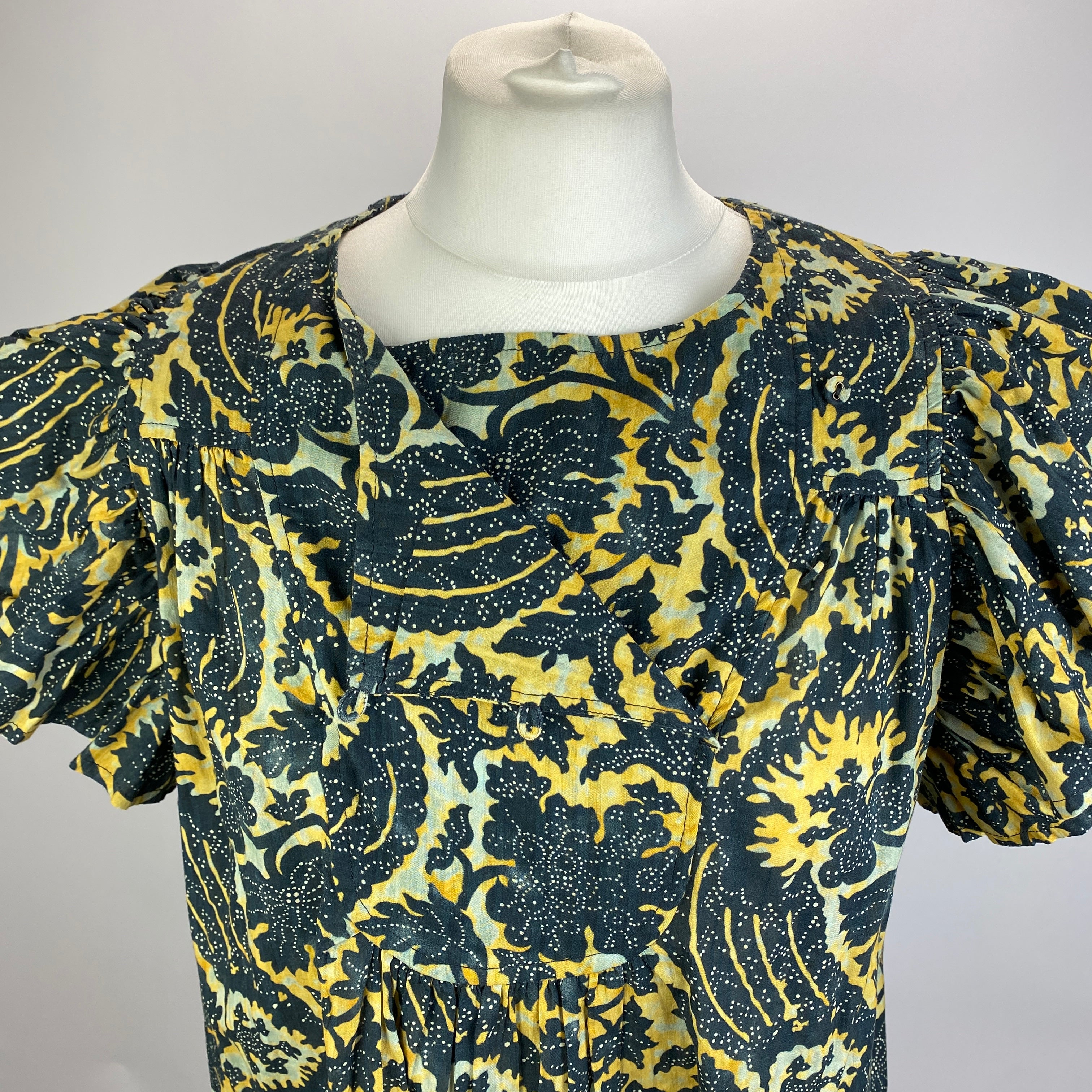 Ulla Johnson New Charcoal & Mustard Print Cotton Mix Top M