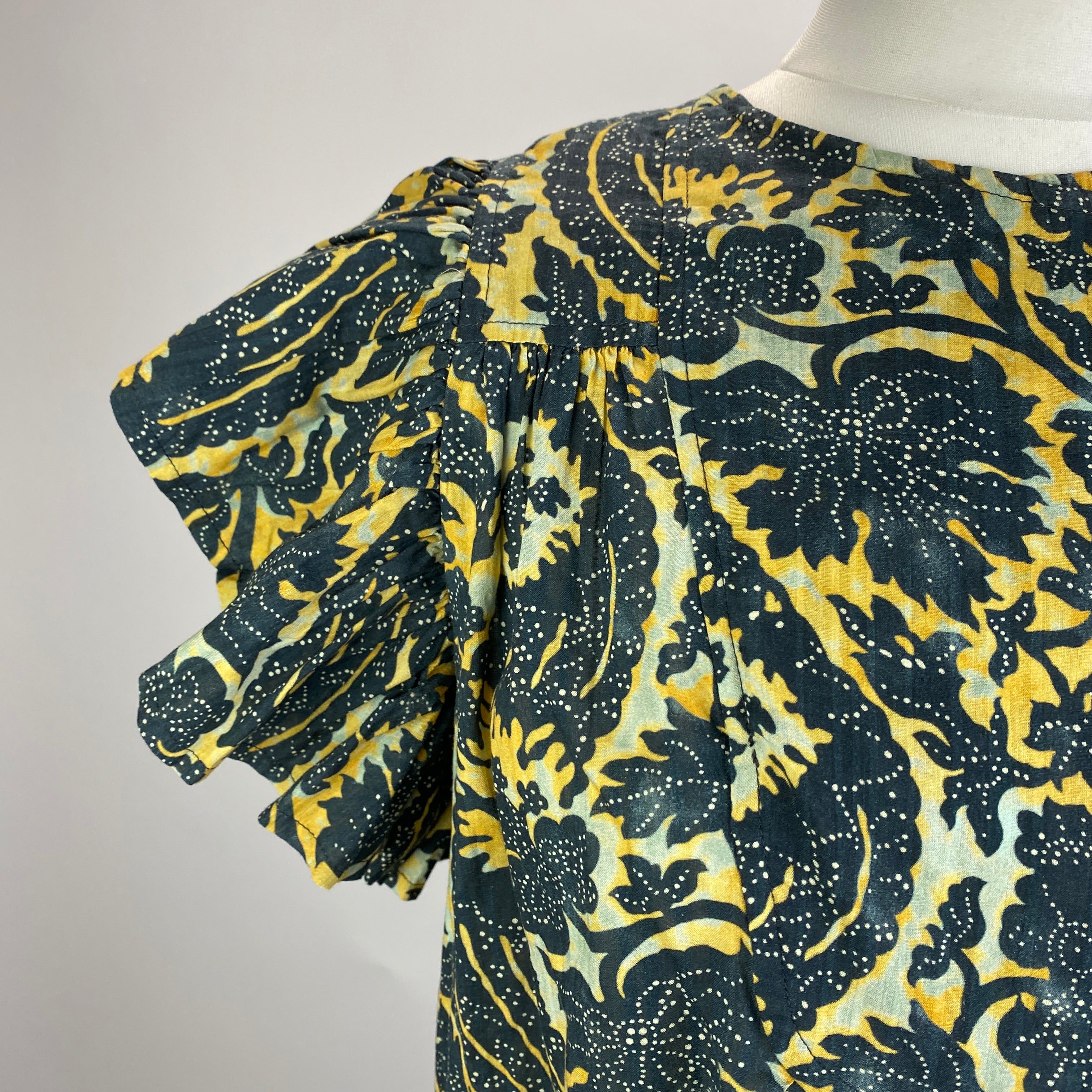 Ulla Johnson New Charcoal & Mustard Print Cotton Mix Top M