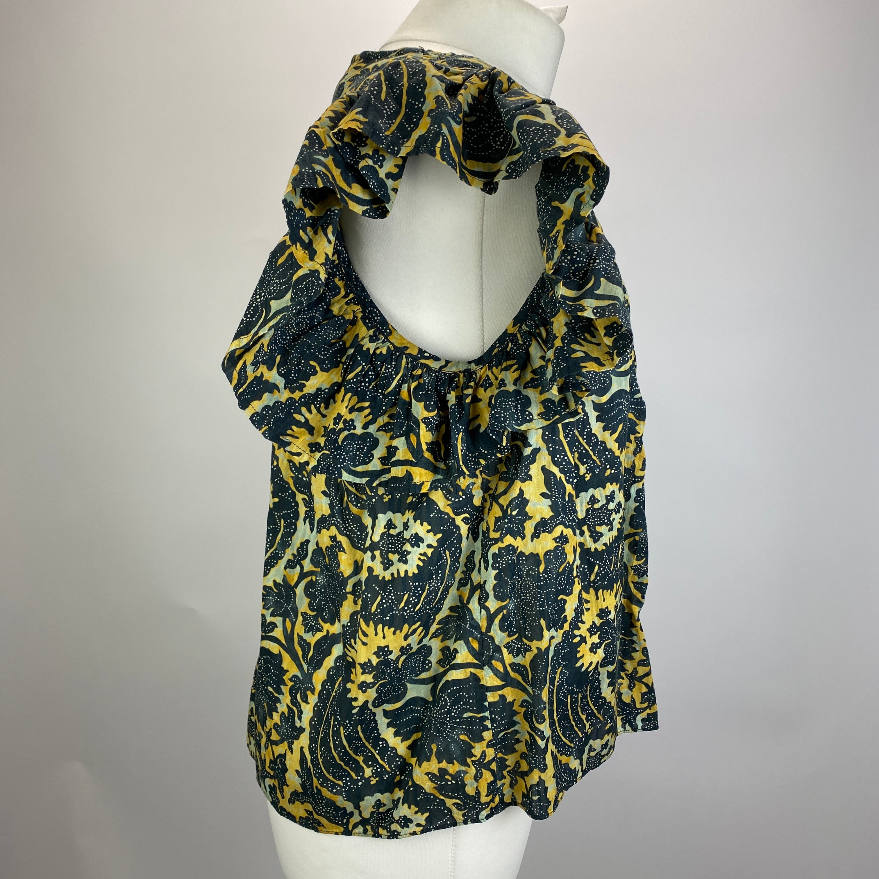 Ulla Johnson New Charcoal & Mustard Print Cotton Mix Top M