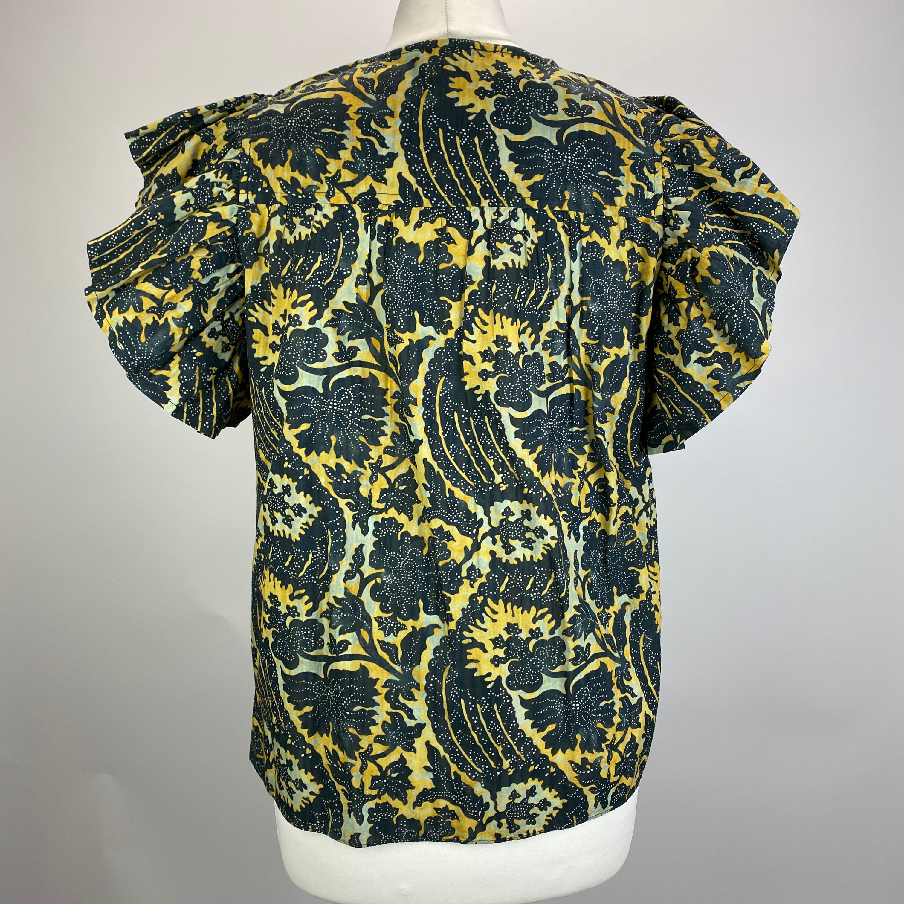 Ulla Johnson New Charcoal & Mustard Print Cotton Mix Top M