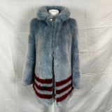 Shrimps £550 Ice Blue & Burgundy Stripe Faux Fur Coat S