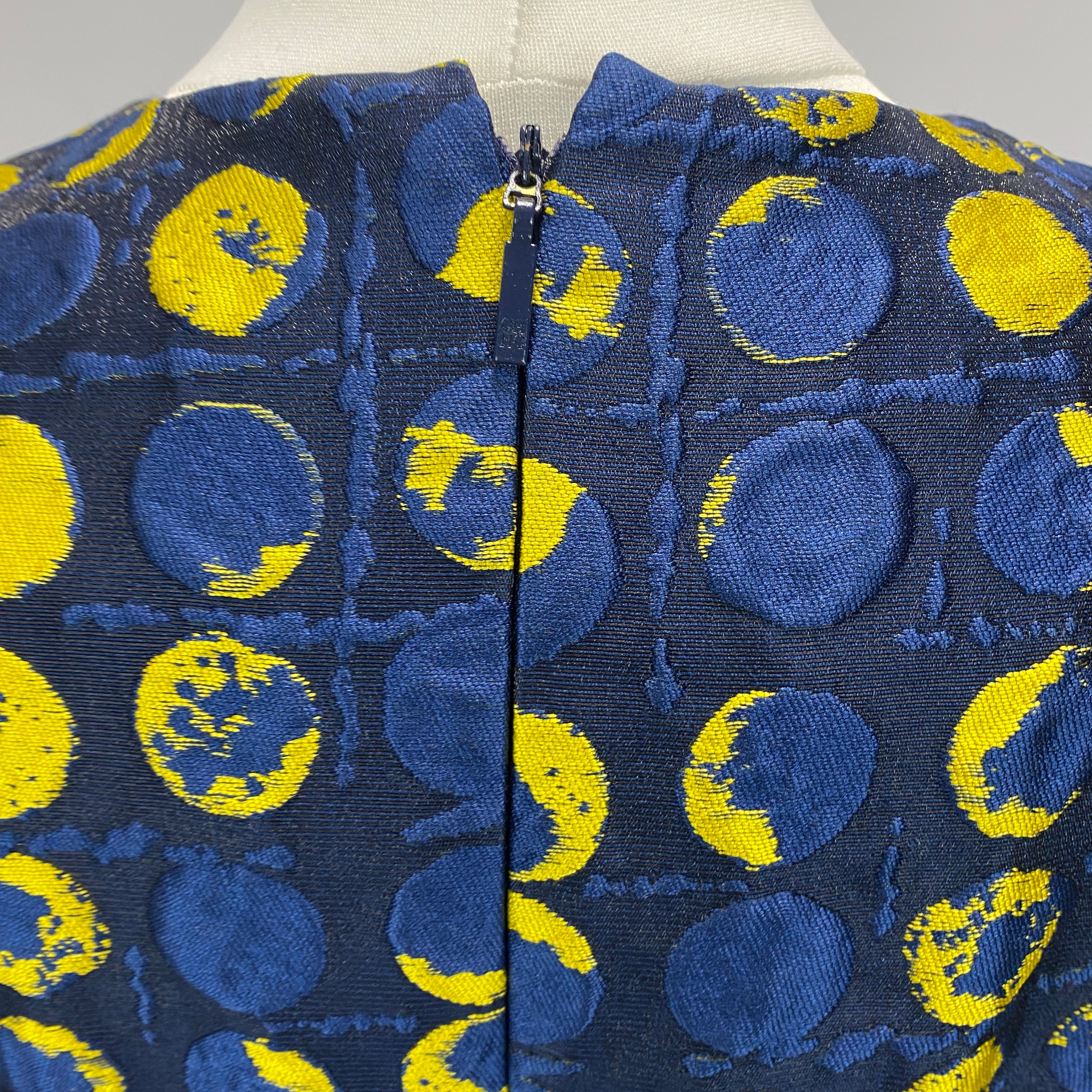 Carolina Herrera Navy & Yellow Silk Faille Midi Dress XS/S