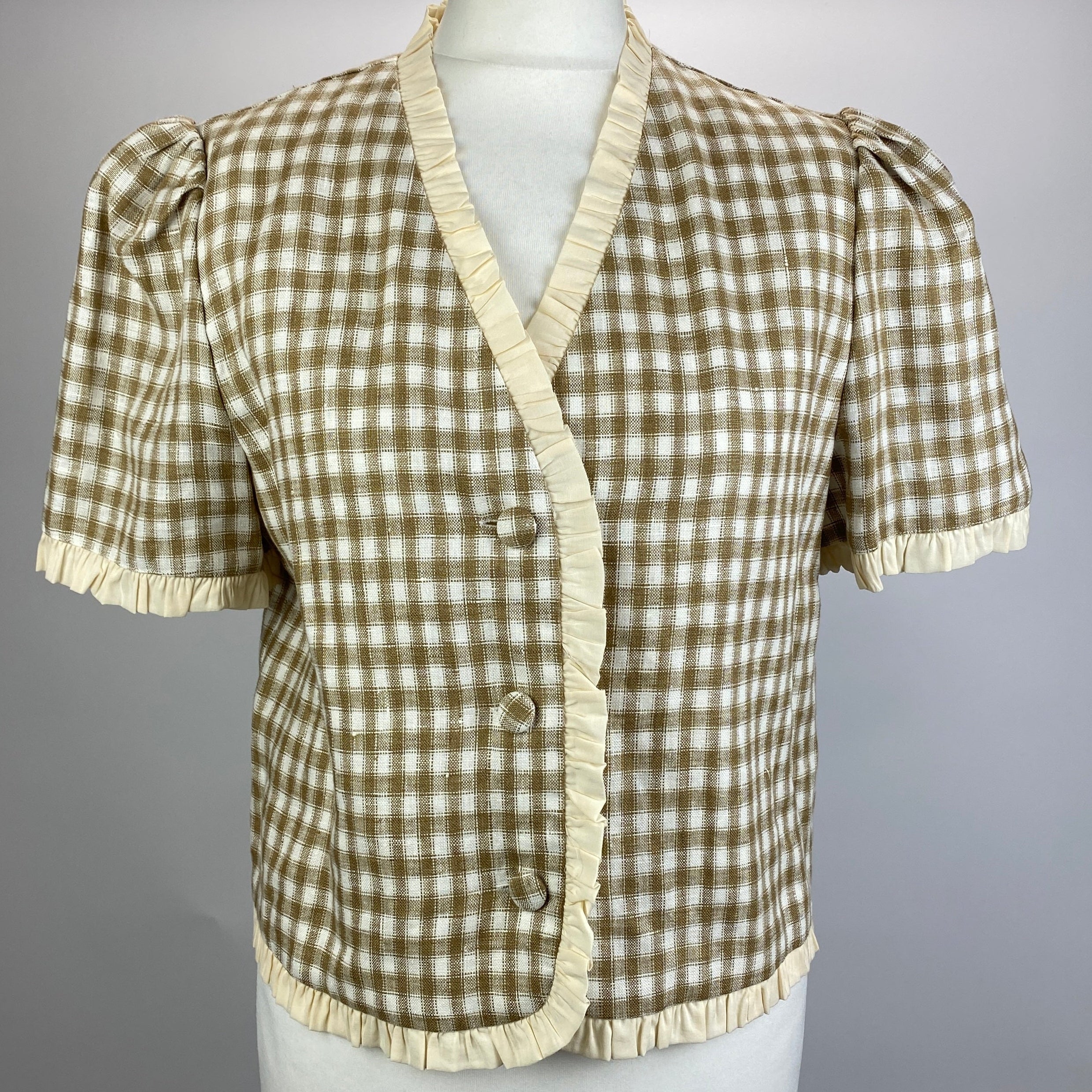 Reformation New Beige Gingham Frill Edge Top M