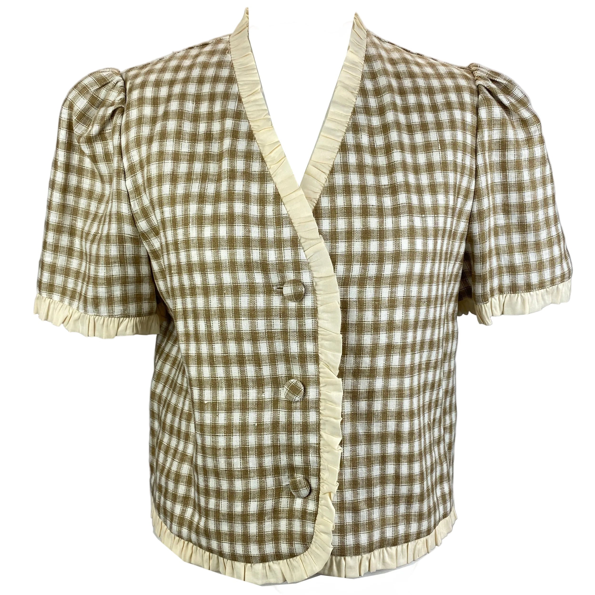 Reformation New Beige Gingham Frill Edge Top M