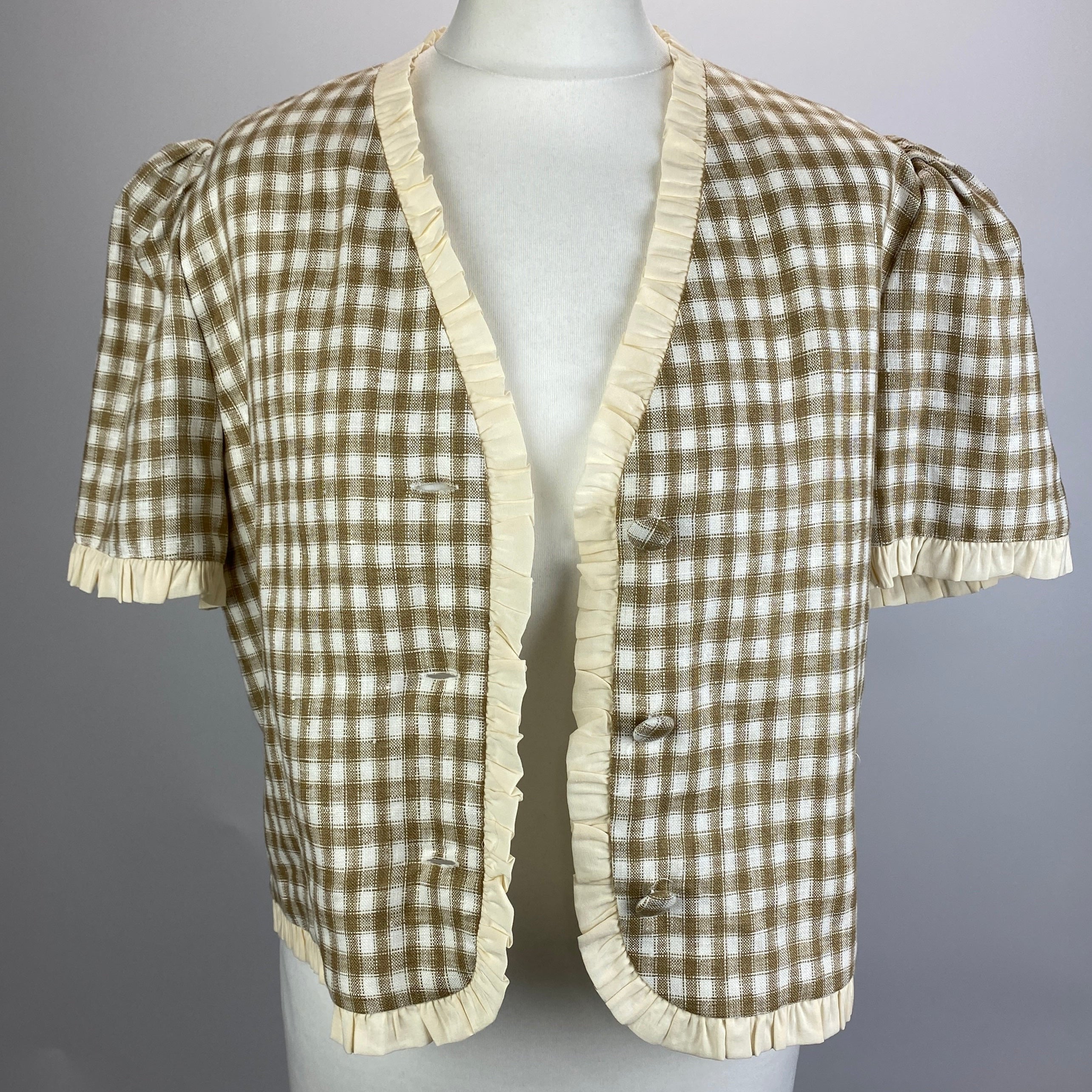 Reformation New Beige Gingham Frill Edge Top M
