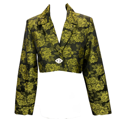 Ganni £325 Olive Rose Jacquard Crop Jacket S