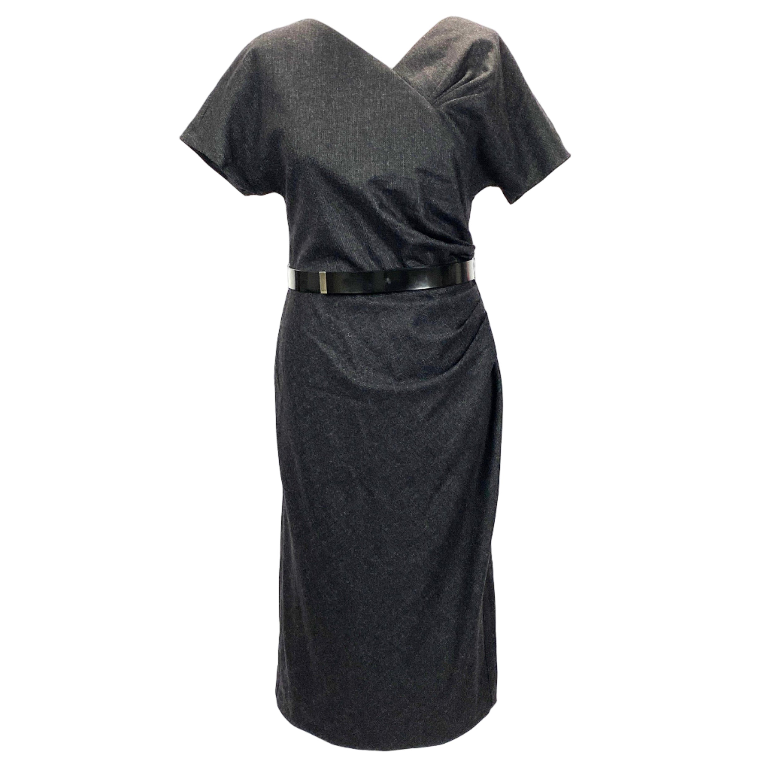 Christian Dior Charcoal Wool & Angora Cap Sleeve Shift Dress L