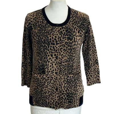 Jumper 1234 Camel Leopardprint Cashmere Mix Cardigan XS