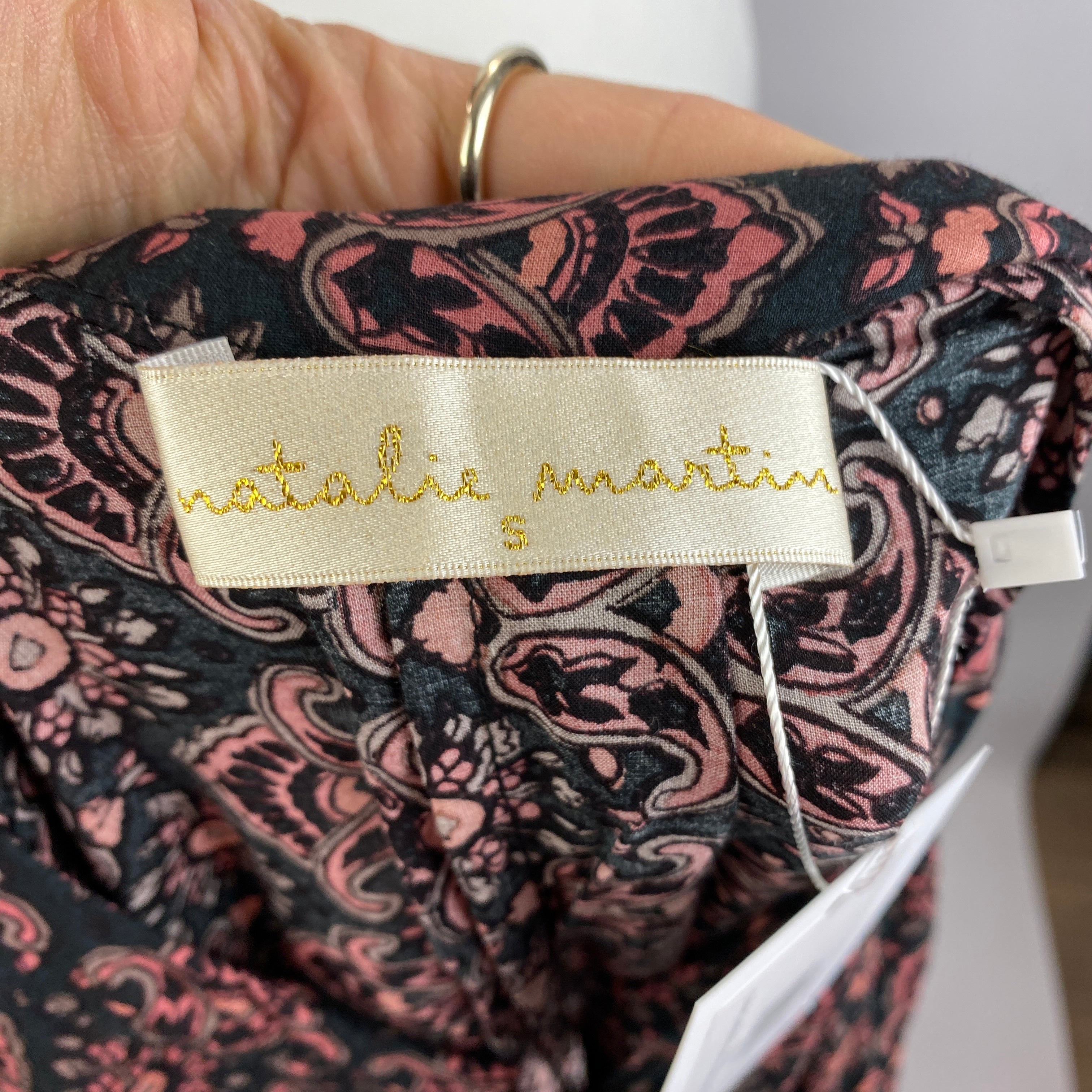 Natalie Martin New £245 Black & Rose Floral Maxi Dress S