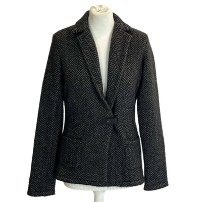 Loro Piana Grey & Black Herringbone Baby Cashmere Knit Jacket S