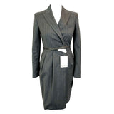 Max Mara Brand New Grey Pinstripe Suiting Wrap Dress XXS