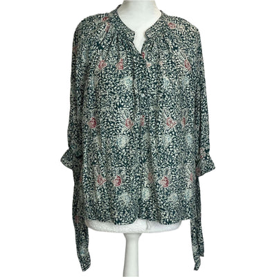 Natalie Martin Green & Cream Floral Print Silk Blouse XS/S/M/L/XL