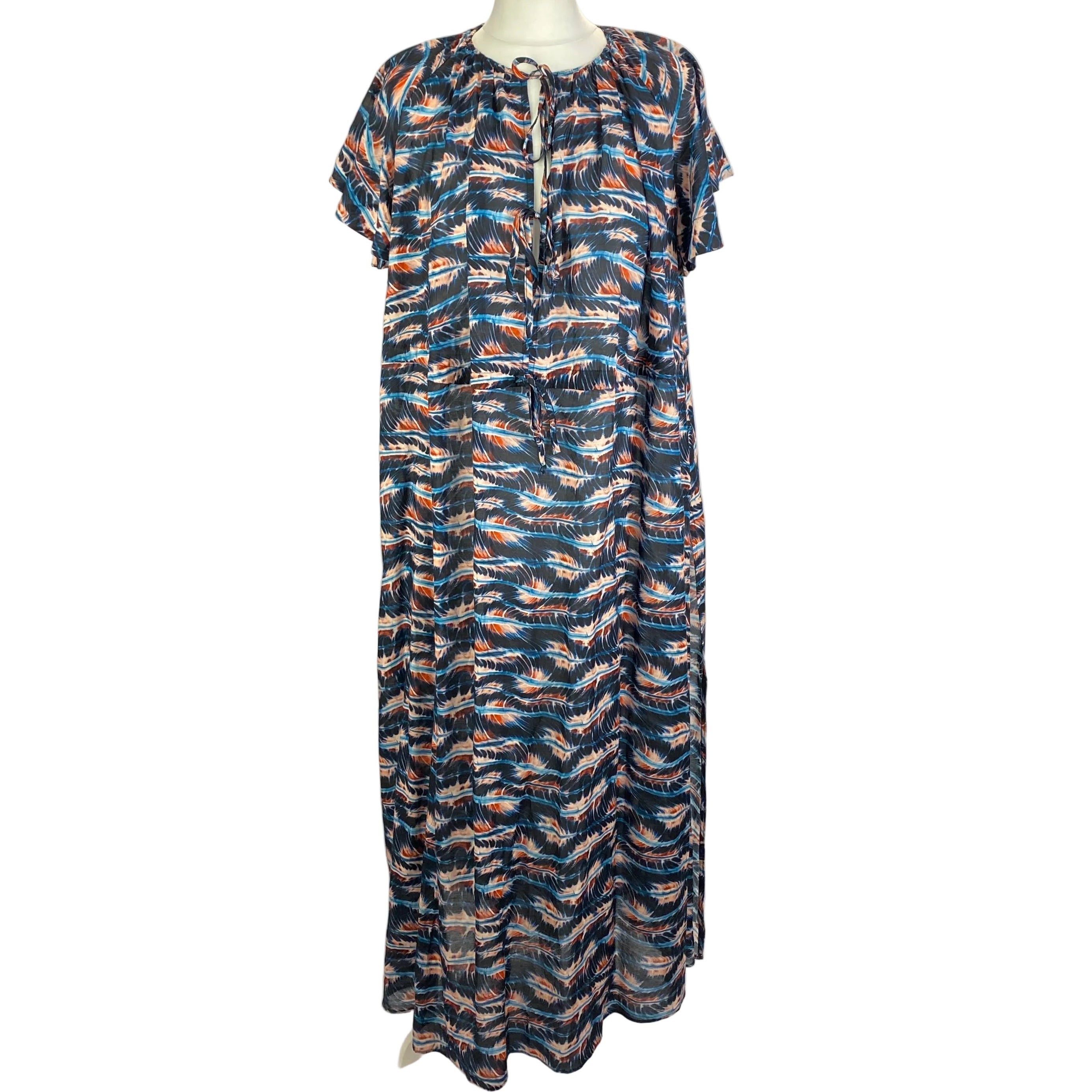 Ulla Johnson Navy & Peach Print Cotton Mix Beach CoverUp M