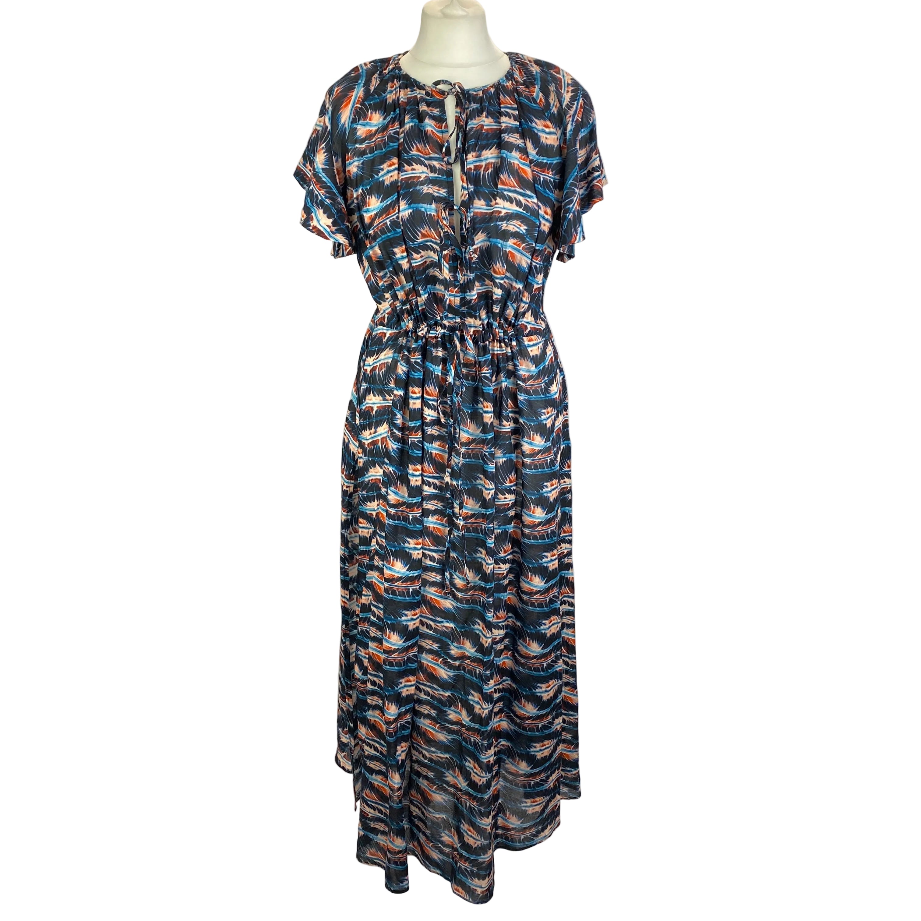 Ulla Johnson Navy & Peach Print Cotton Mix Beach CoverUp M