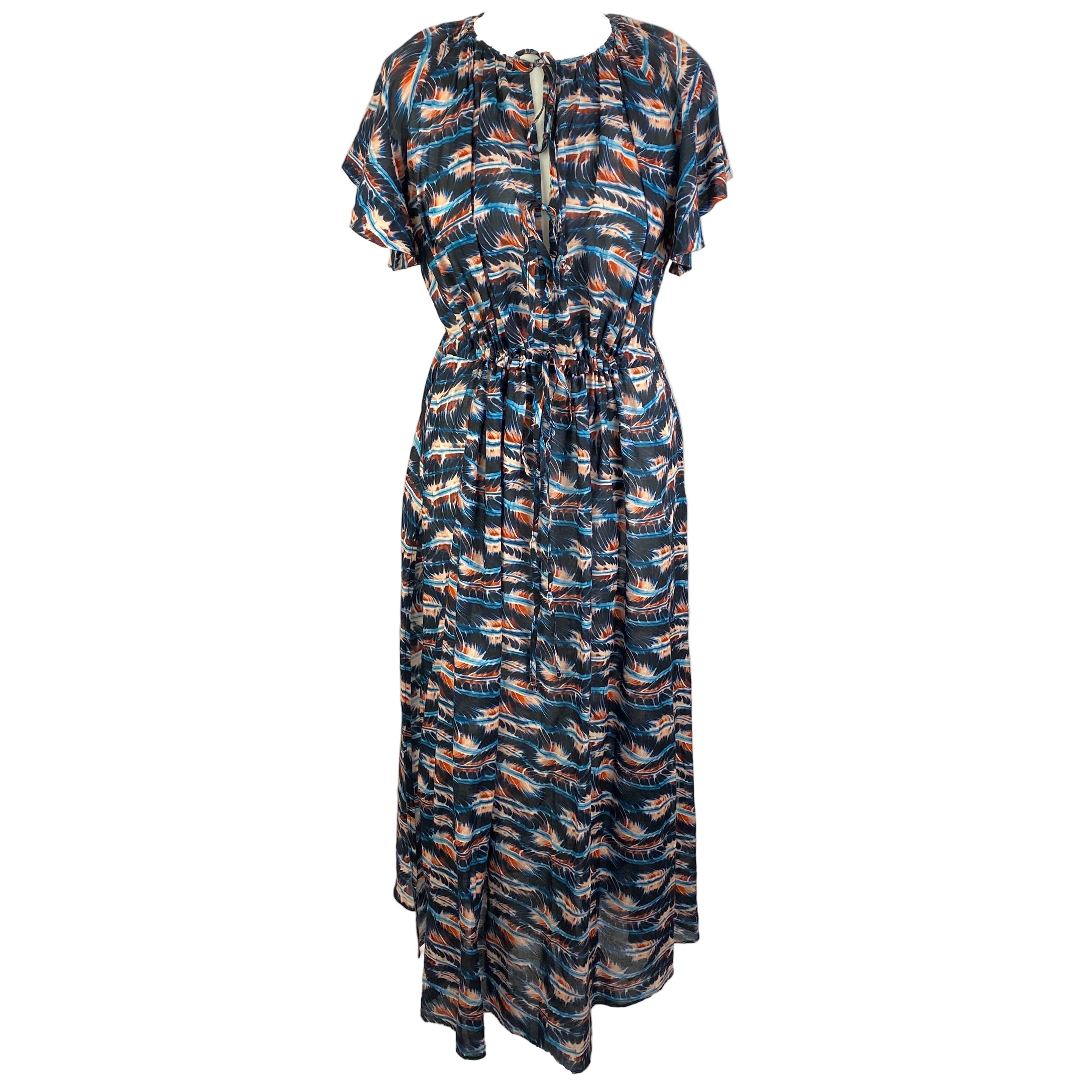 Ulla Johnson Navy & Peach Print Cotton Mix Beach CoverUp M