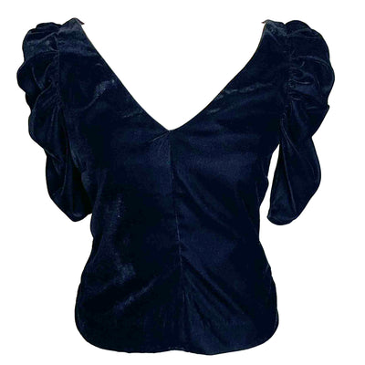 Frame Black Velvet Puff Sleeve Top S