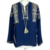 Isabel Marant Etoile Blue Embroidered Cheesecloth Tunic Top L