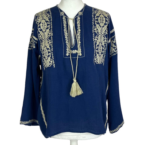 Isabel Marant Etoile Blue Embroidered Cheesecloth Tunic Top L