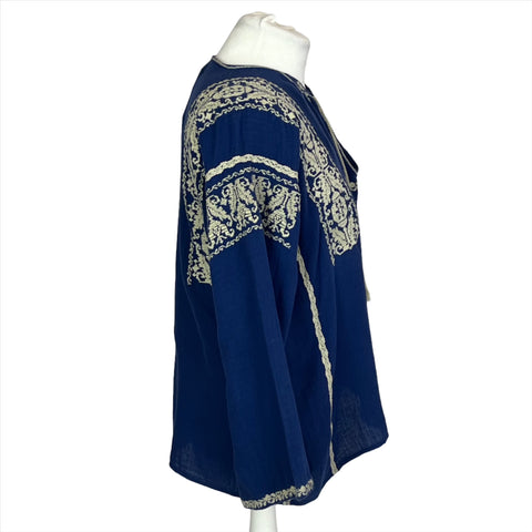 Isabel Marant Etoile Blue Embroidered Cheesecloth Tunic Top L