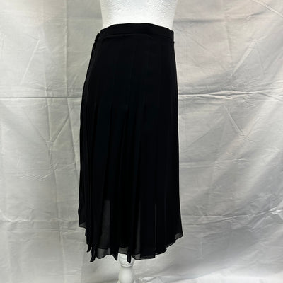Chanel Midnight Navy Pleated Silk Chiffon Midi Skirt S