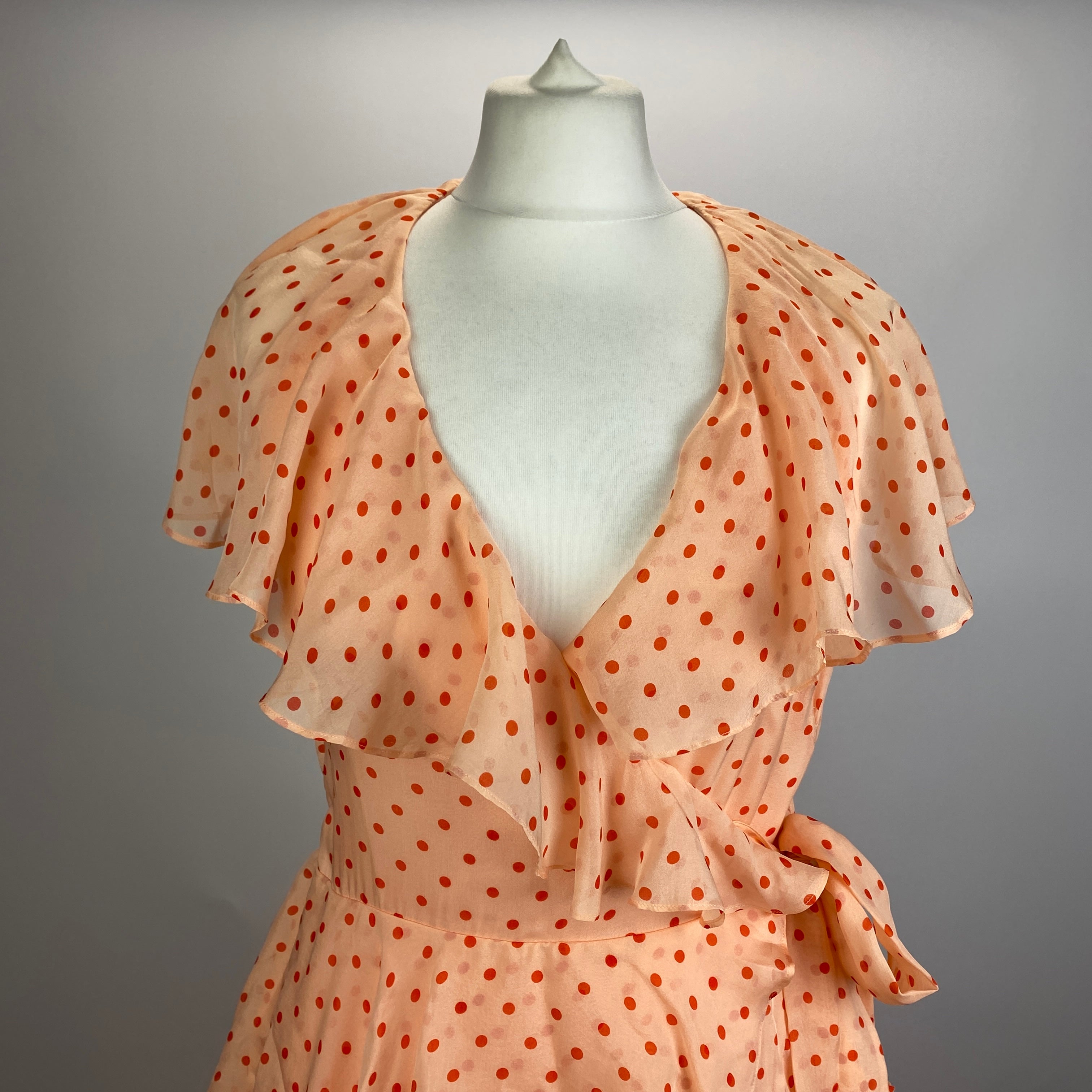 Temperley London New £795 Peach Polka Dot Silk Chiffon Dress M