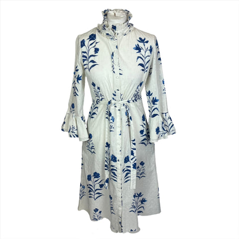 Beulah London White & Blue Broderie Anglaise Shirtdress L