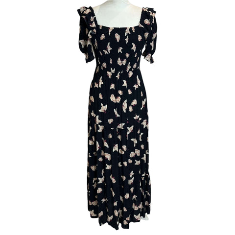 Ba&Sh Brand New Navy Floral Shirred Crepe Maxi Dress XS