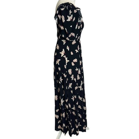 Ba&Sh Brand New Navy Floral Shirred Crepe Maxi Dress XS