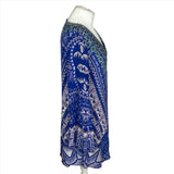 Camilla Cobalt Blue Print Embellished Silk Kaftan Top L