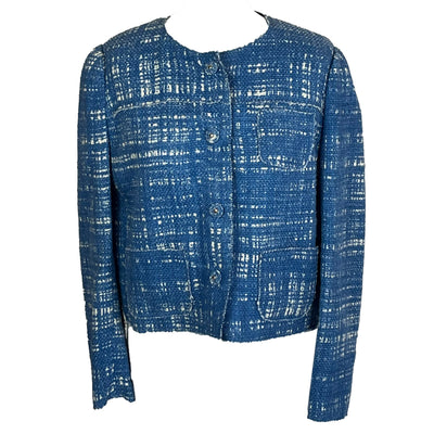 Prada Blue Painted Linen & Cotton Weave Jacket L