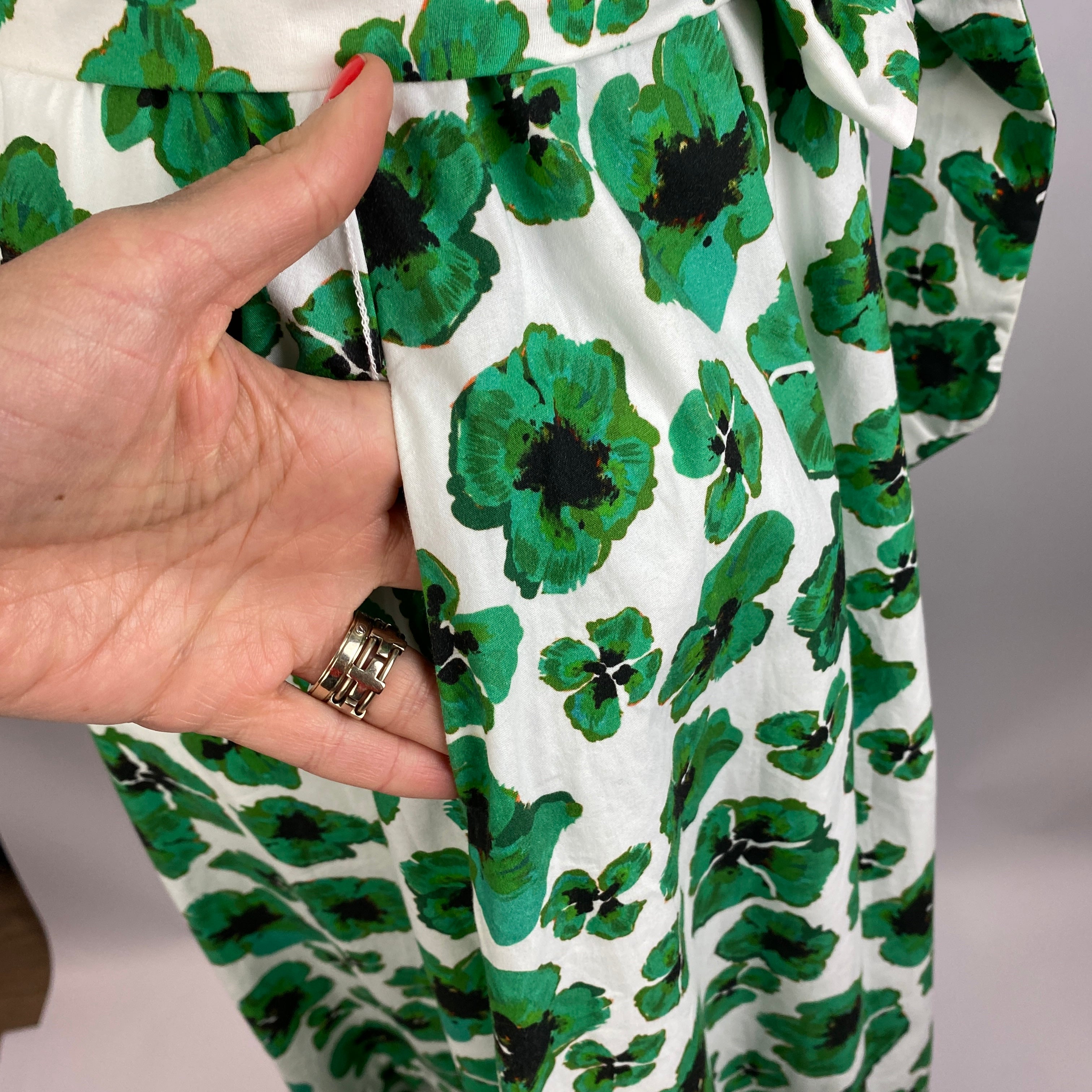 Borgo De Nor Emerald & White Floral Cotton Maxi Dress L