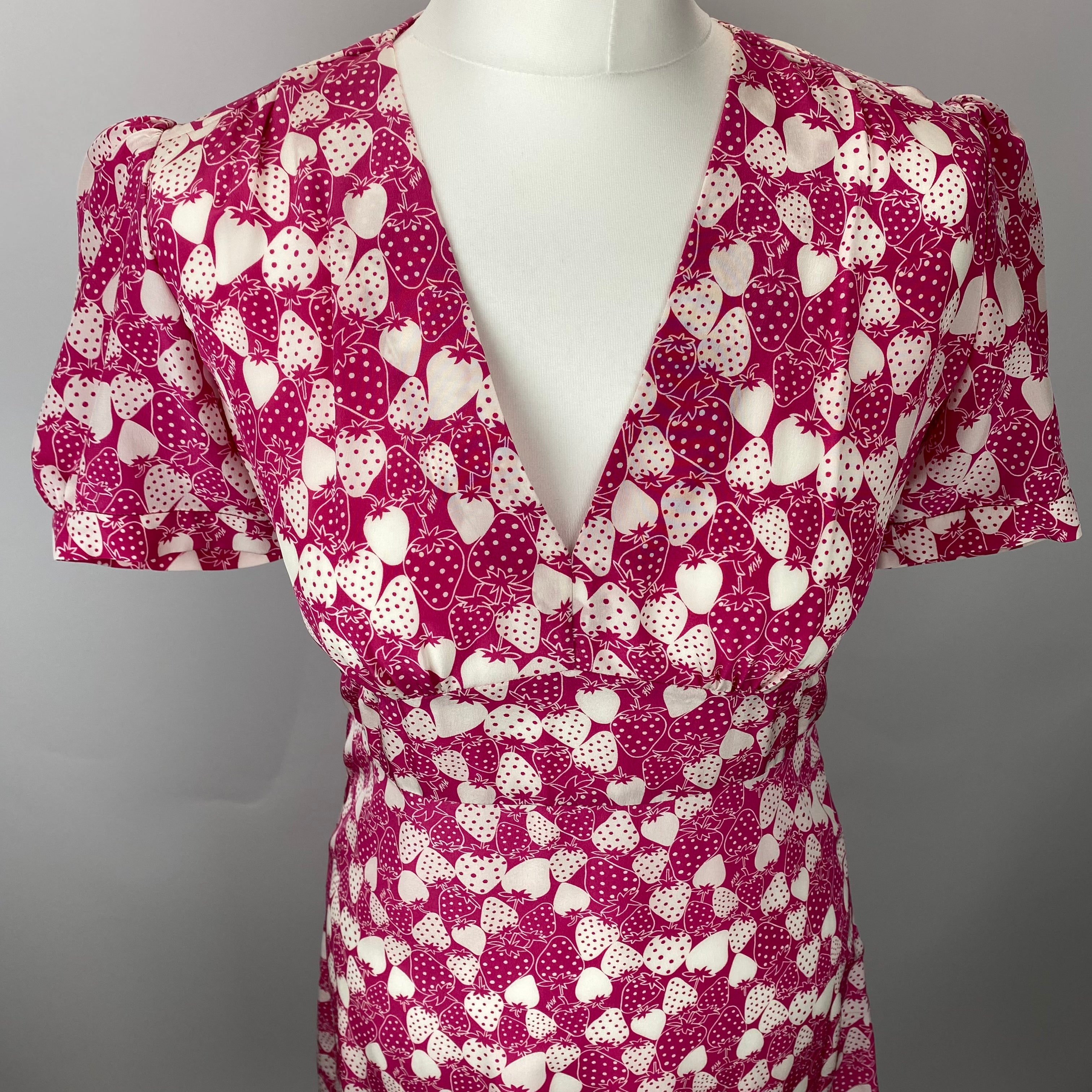 HVN New Pink Silk Strawberry Print Mini Dress XXS