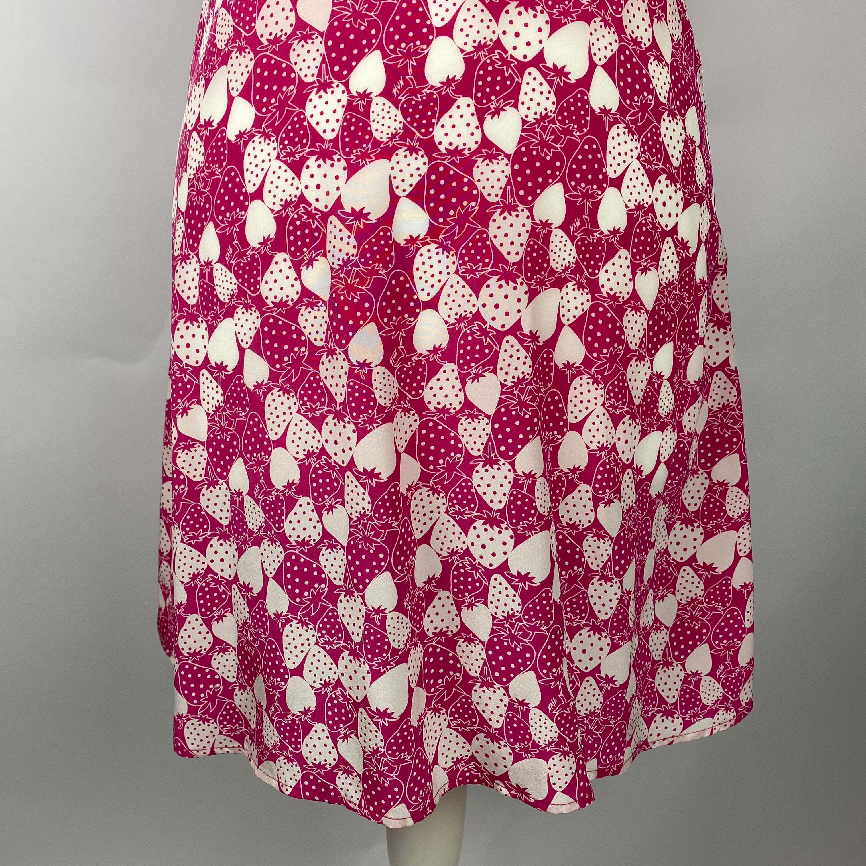 HVN New Pink Silk Strawberry Print Mini Dress XXS
