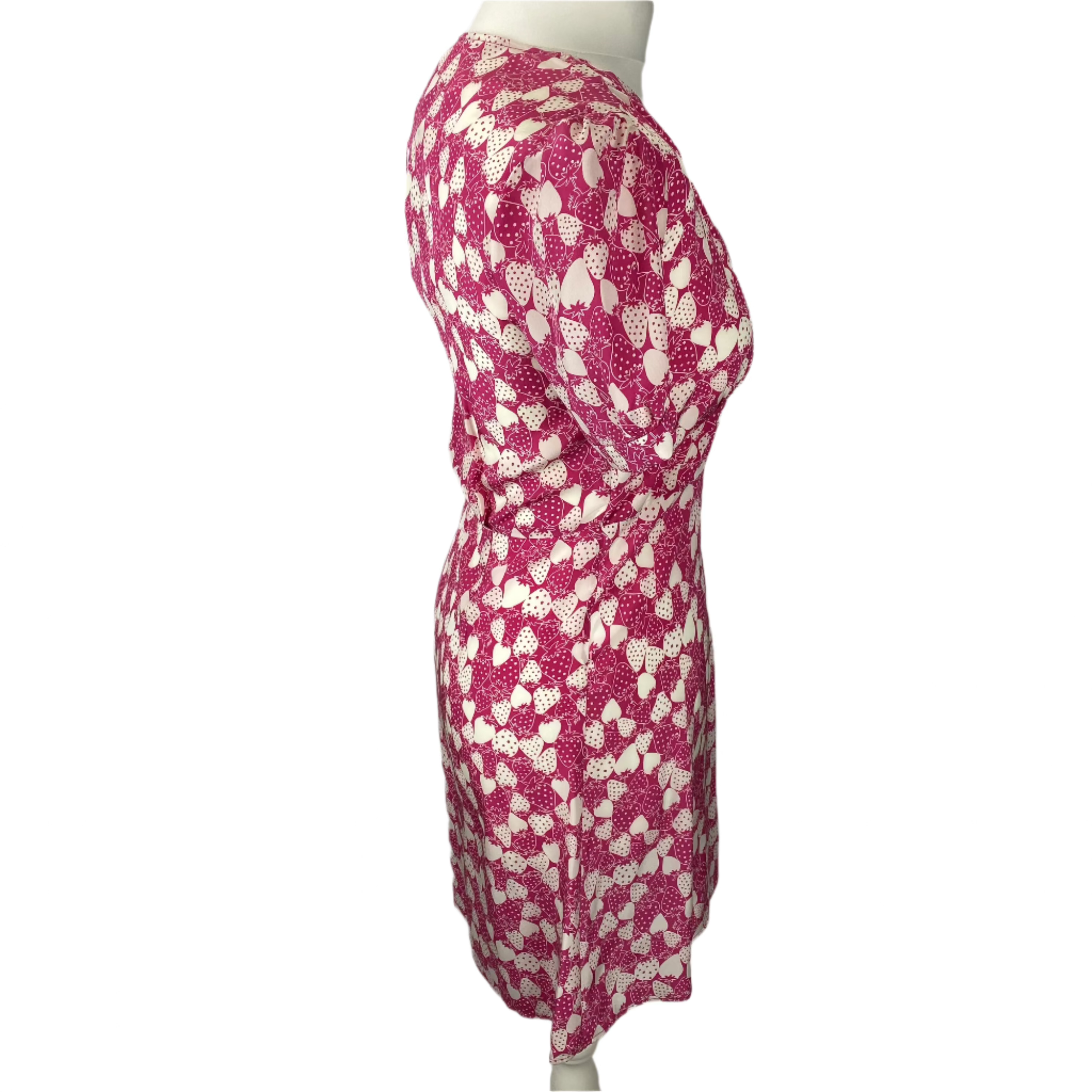 HVN New Pink Silk Strawberry Print Mini Dress XXS