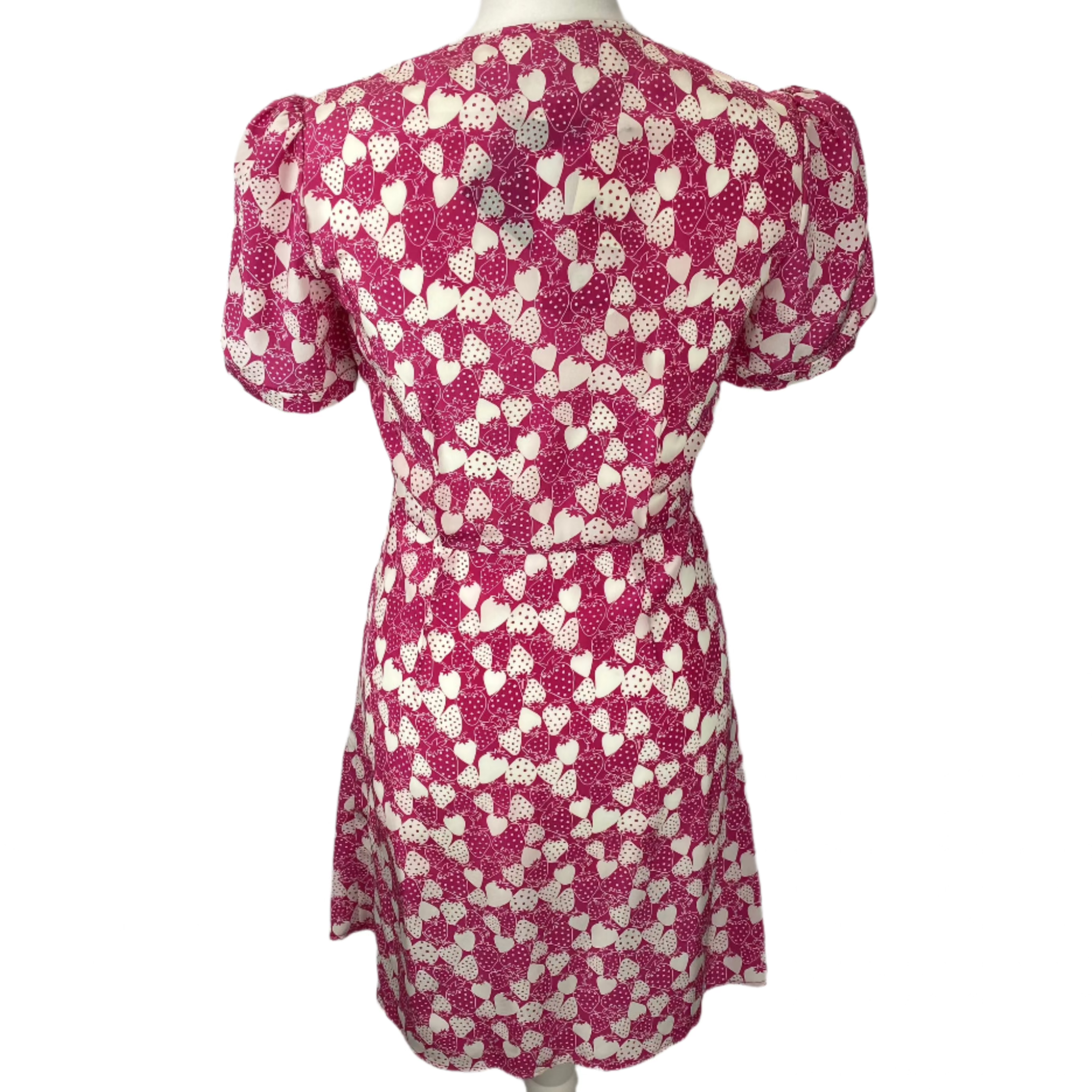 HVN New Pink Silk Strawberry Print Mini Dress XXS
