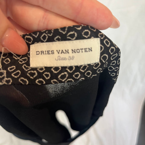 Dries Van Noten Grey & Black Print Silk Chiffon Top S