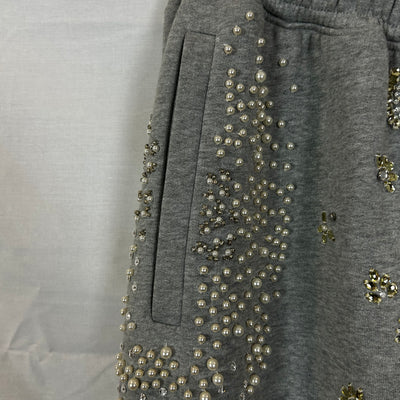 Burberry New Pearl & Crystal Embellished Grey Sweatpants S