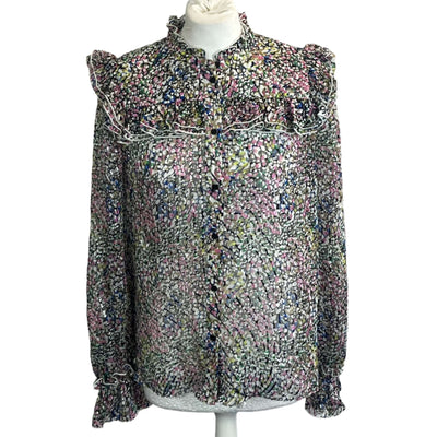 Me&Em New Multi Floral Burnout Silk Mix Blouse S