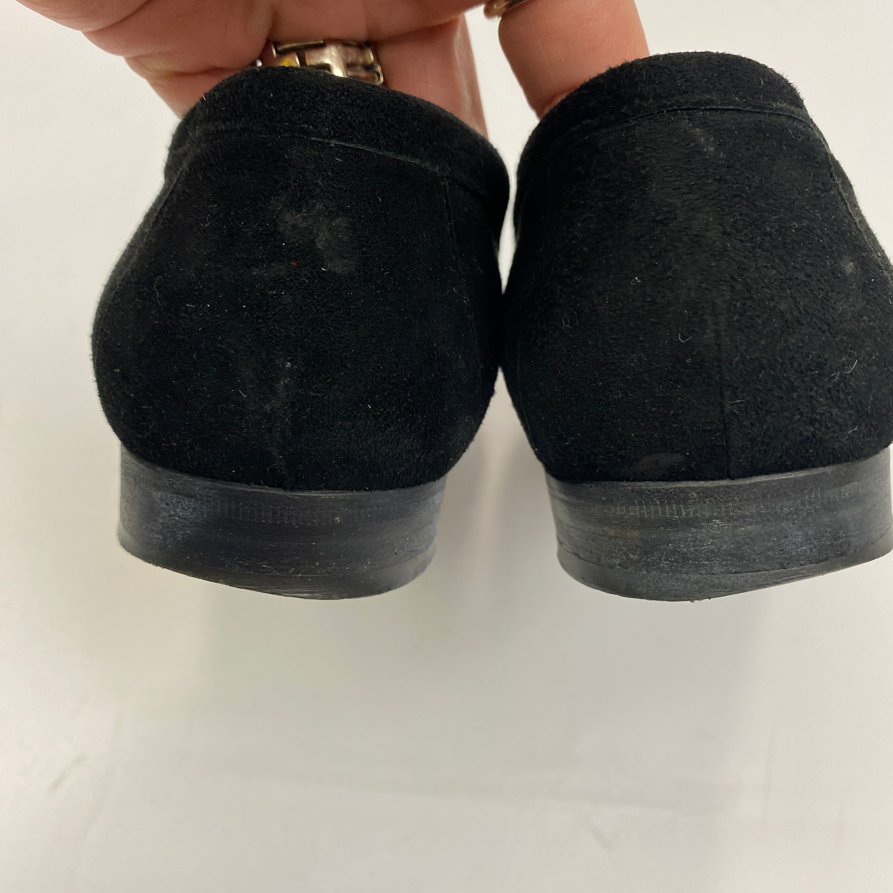 Gucci Vintage Black Suede Horsebit Stitch Loafers 35.5