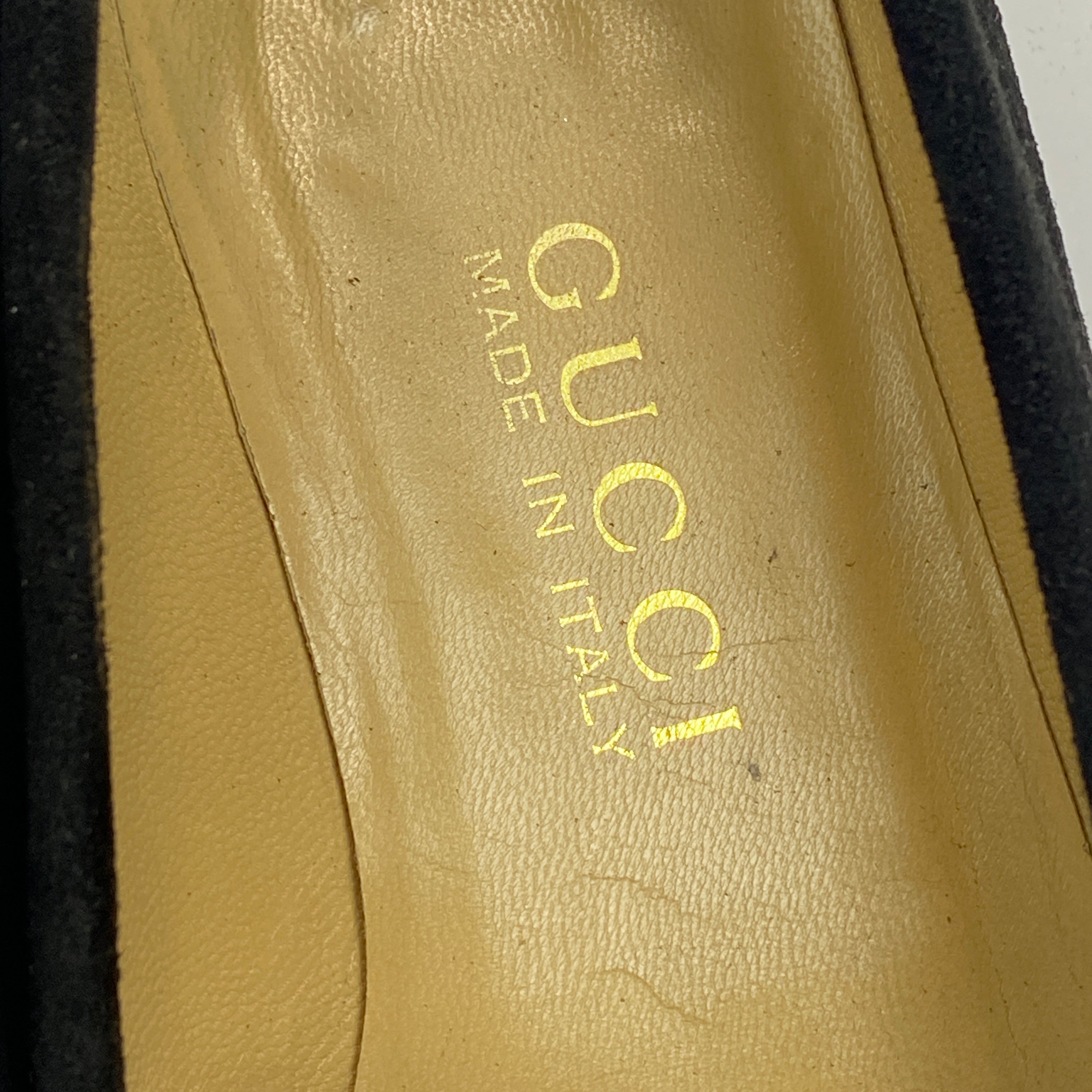 Gucci Vintage Black Suede Horsebit Stitch Loafers 35.5