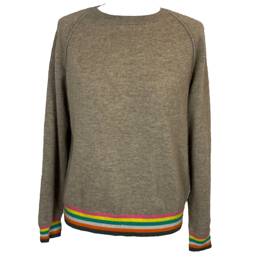 Trilogy Cocoa Rainbow Stripe Cashmere Sweater XS