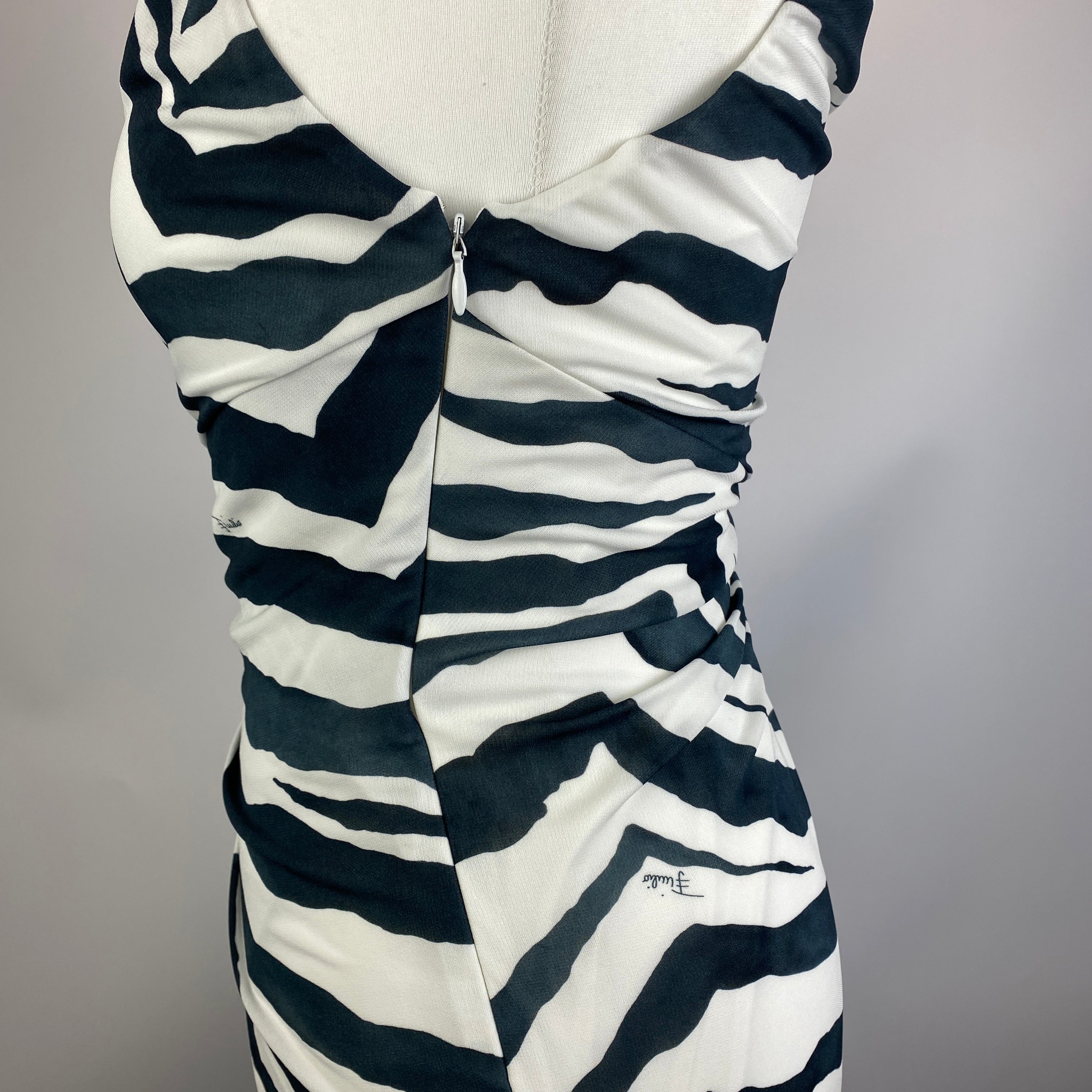 Emilio Pucci Black & White Zebraprint Column Maxi Dress S