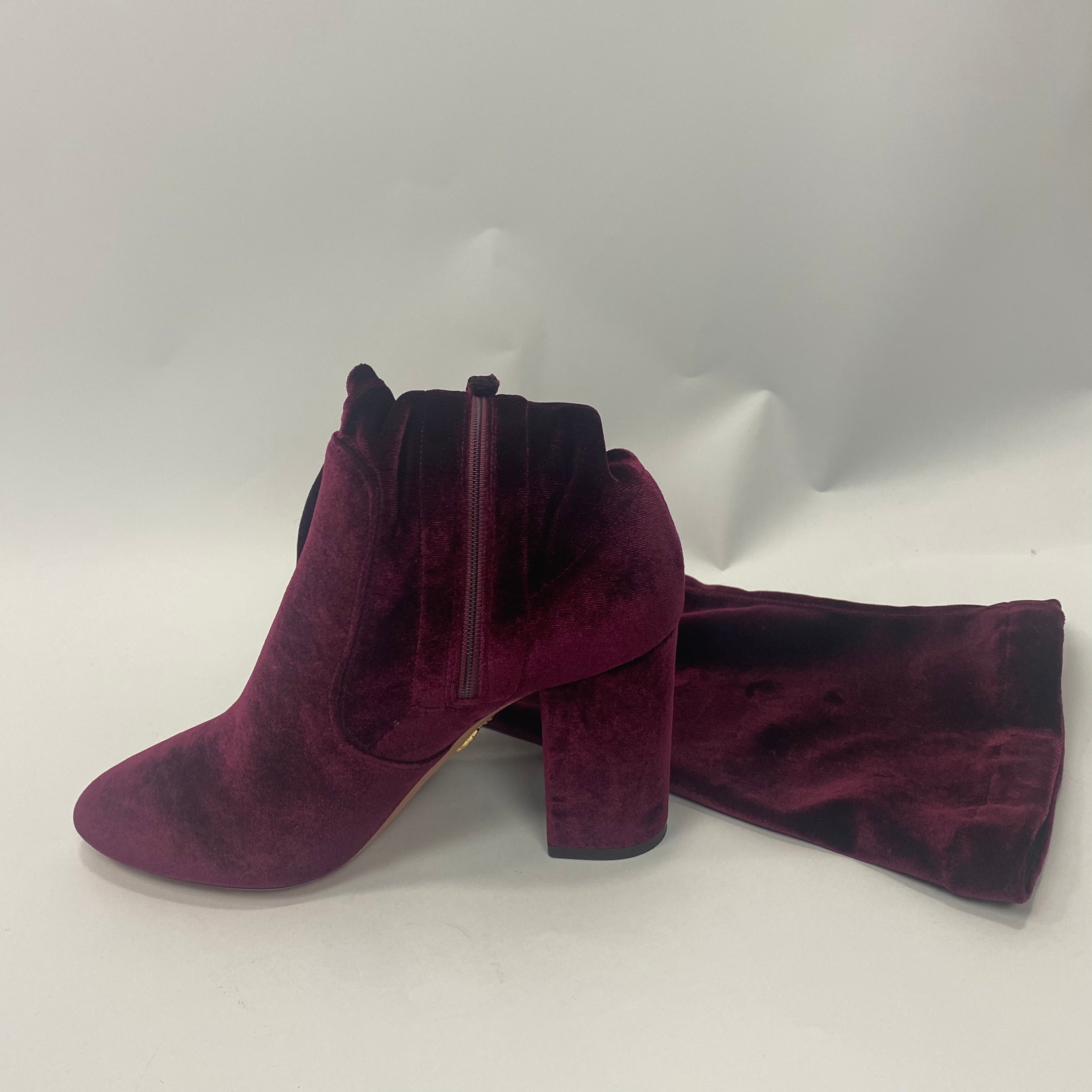 Aquazzura New £825 Burgundy Velvet OTK Boots 38.5