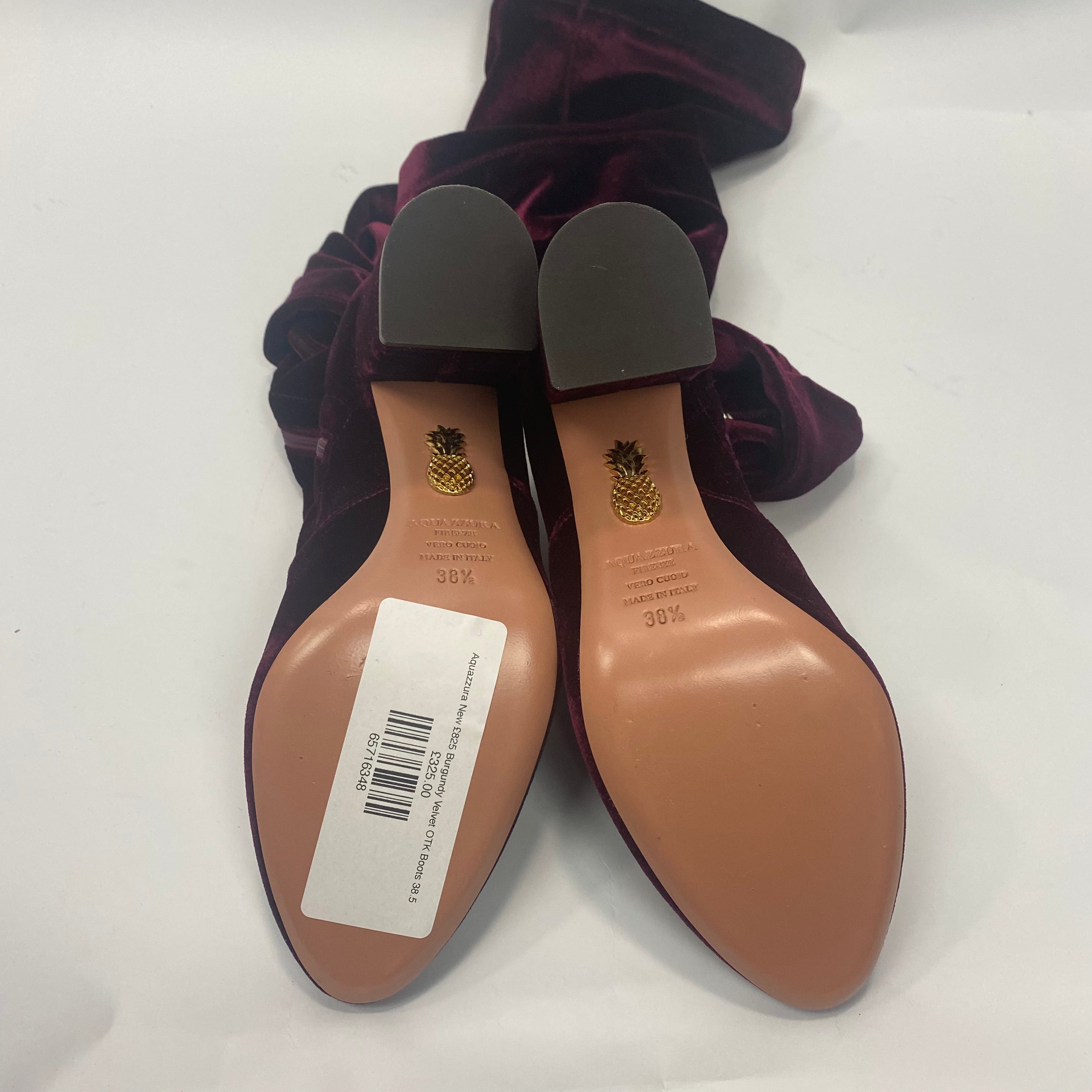 Aquazzura New £825 Burgundy Velvet OTK Boots 38.5