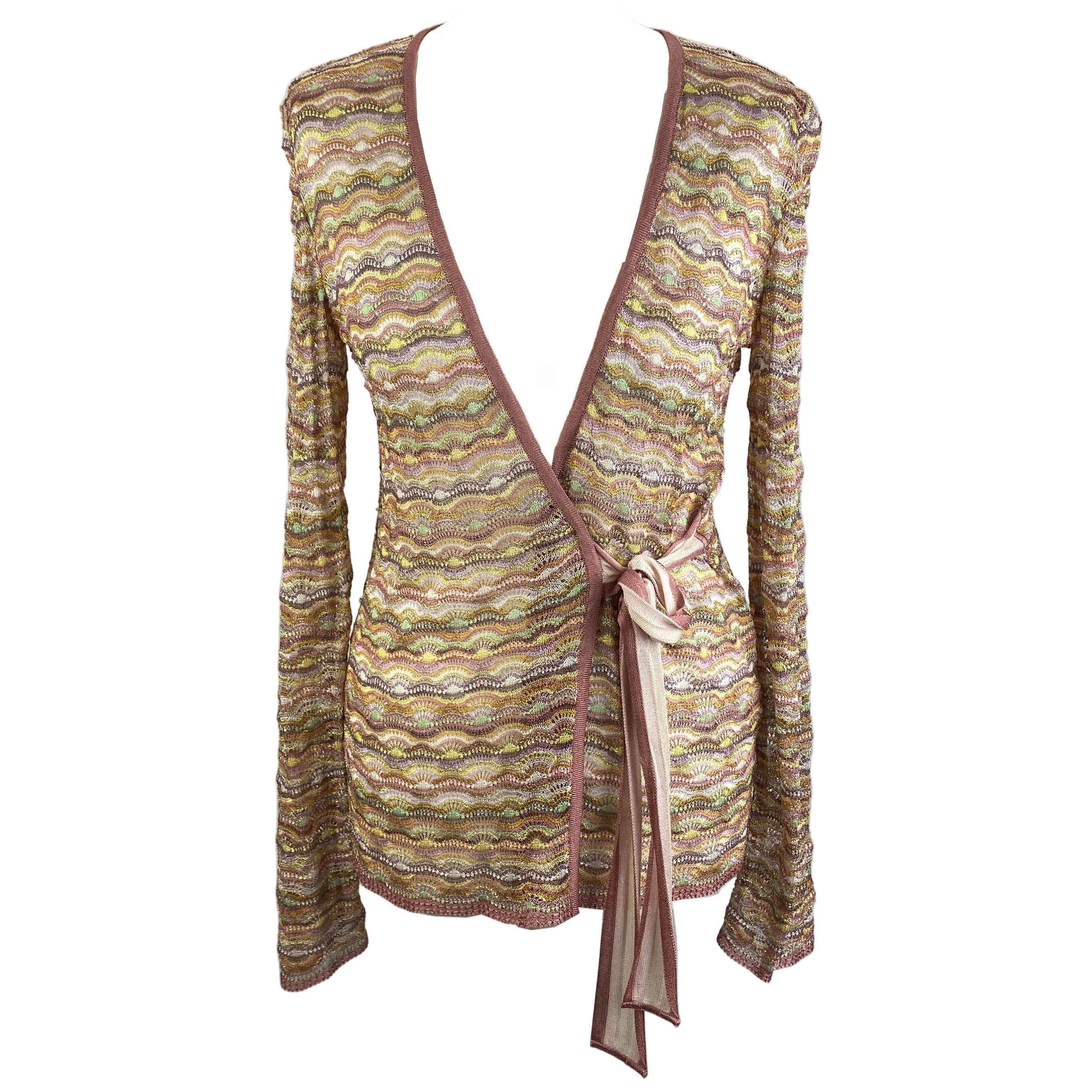 Missoni Lilac & Rose Fancy Knit Tie Front Cardigan M