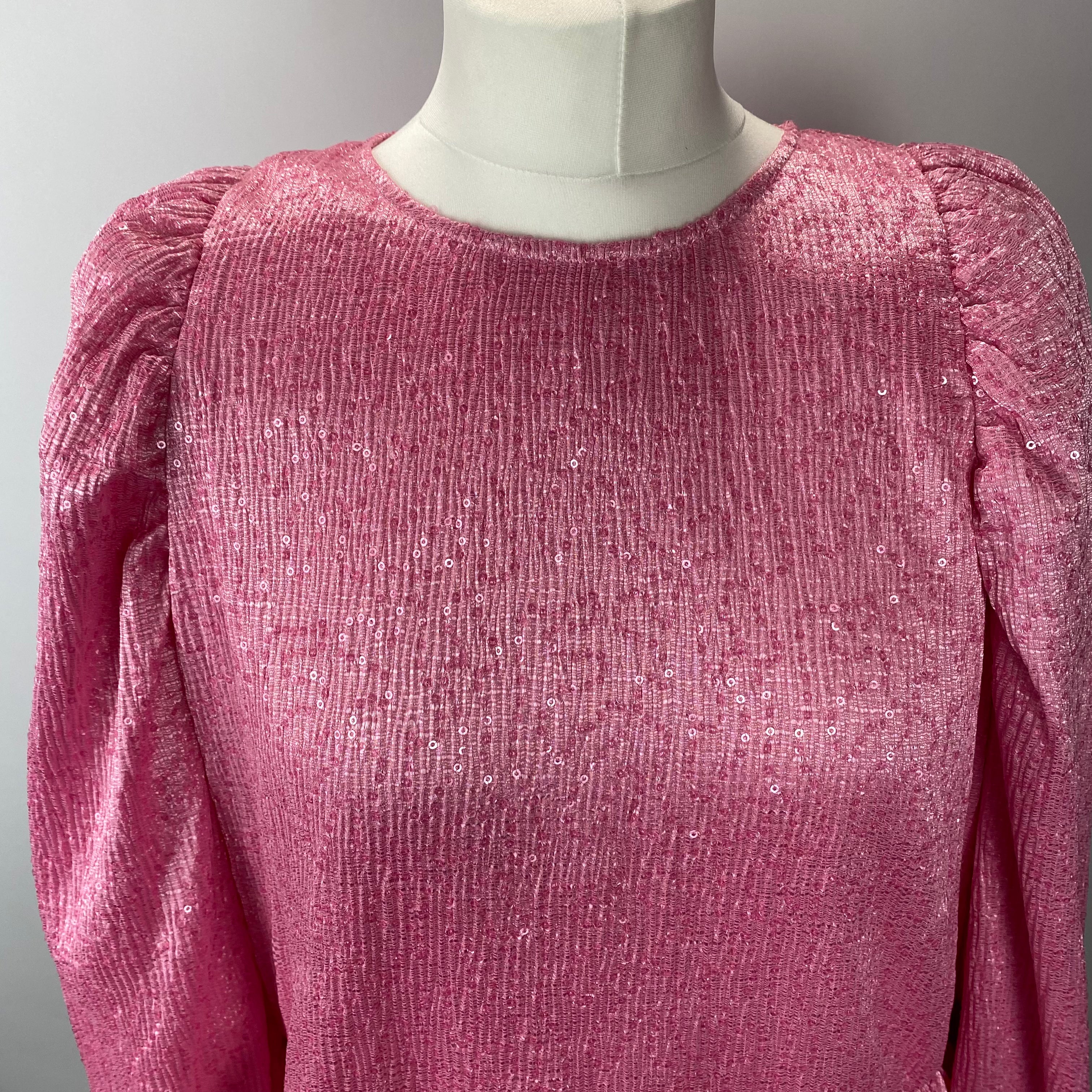 Stine Goya New £230 Pink Sequinned Peplum Jenny Top XS