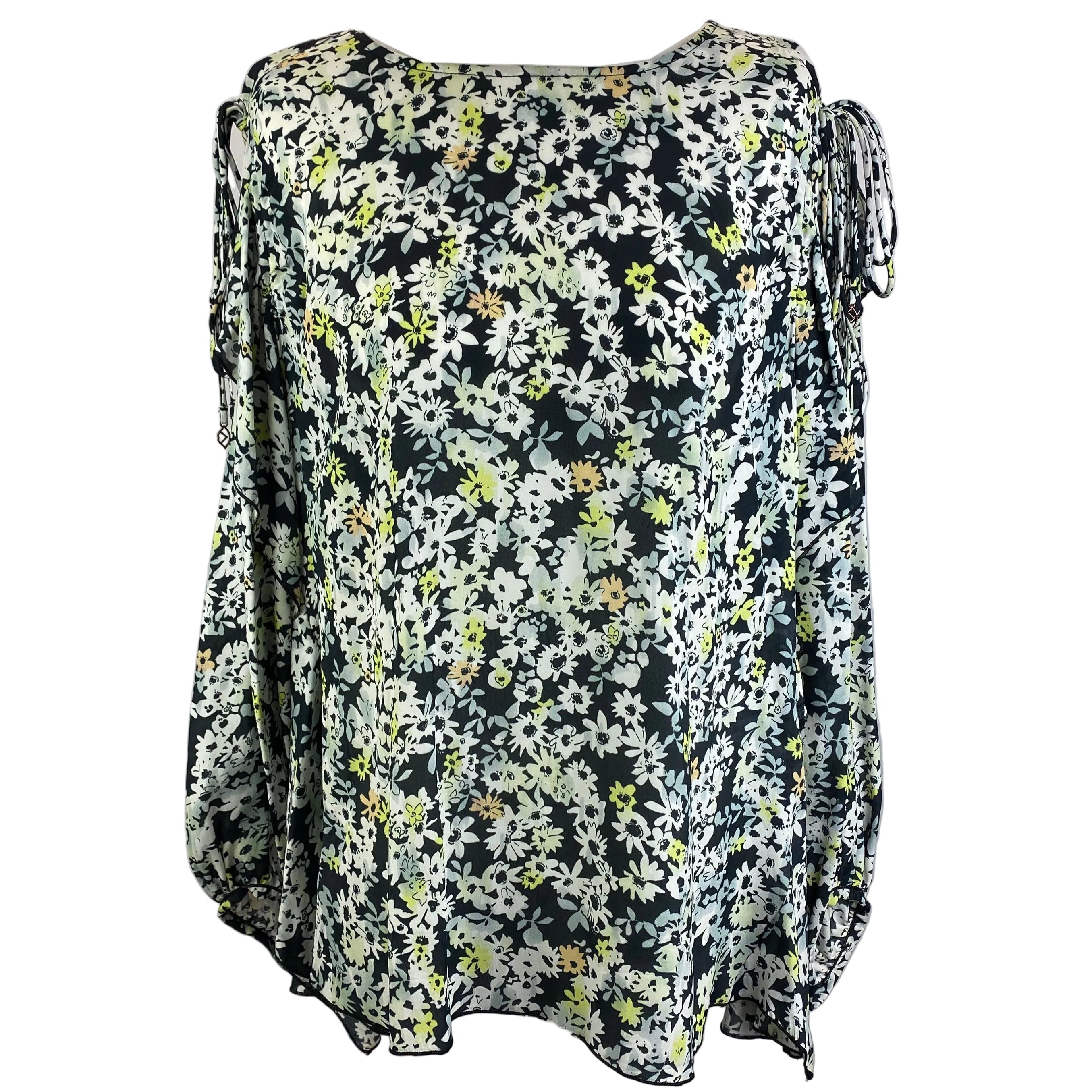 See By Chloe Black & Mint Floral Silk Print Ruffle Top XL