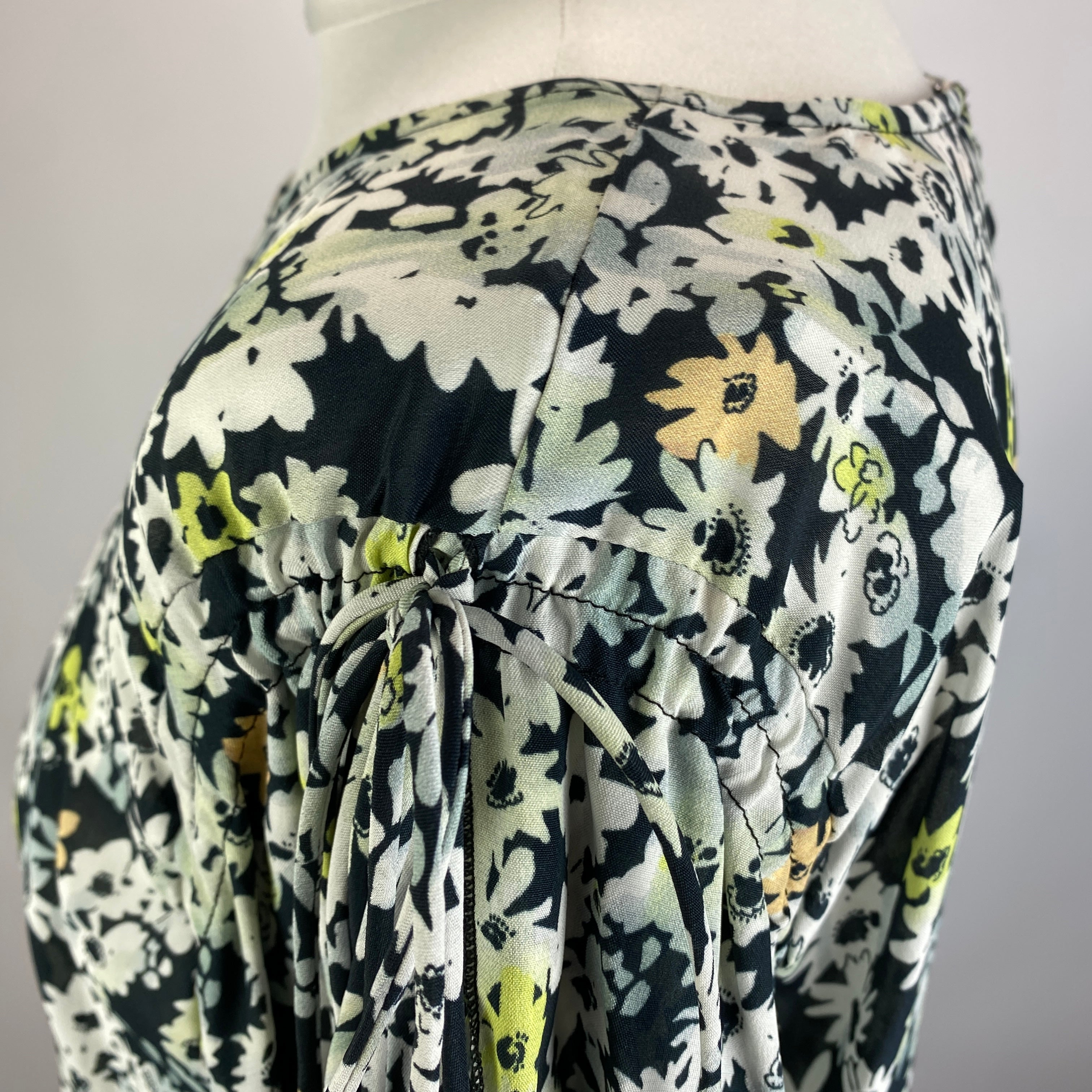 See By Chloe Black & Mint Floral Silk Print Ruffle Top XL